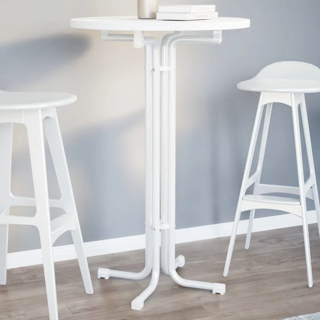 Tavolo da Pranzo Bianco Ã˜70x110 cm Legno Multistrato e Acciaio