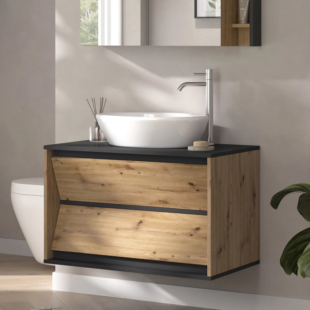 Vicco Mobile sottolavabo per bagno Antracite/Artisan 80 x 50 cm con 2 cassetti