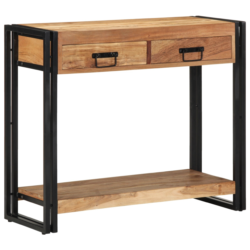 vitaXL Tavolino Consolle Nero 90x33x75 cm Legno massello di acacia e Metallo