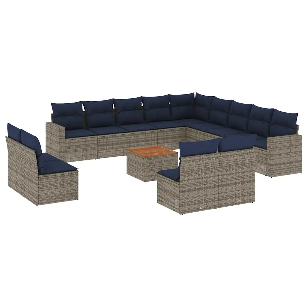 Set Divani da Giardino 14pz con Cuscini in Polyrattan Grigio 3256712