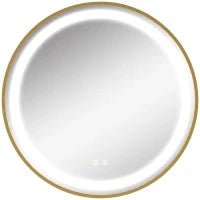 kleankin Specchio Bagno con Luce LED, Luminosità Regolabile a 3 Tonalità e Funzione Memoria, Ø60 cm, Oro