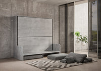 Letto Doppio A Scomparsa Kando Con Divano Con Materassi Cemento e Grigio