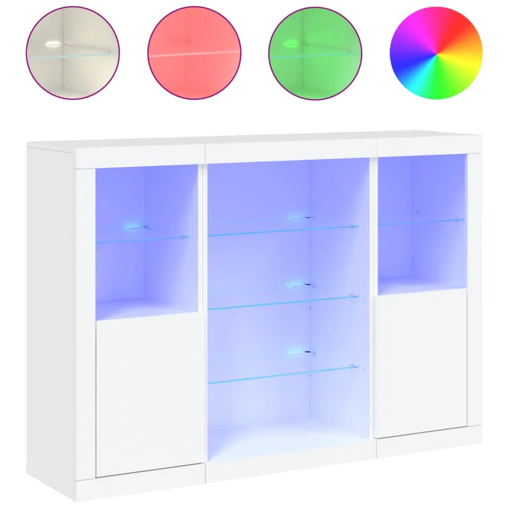 Buffet credenza cassettiera mobiletto mobile contenitore organizer per cucina soggiorno salotto con luci a LED 3 pezzi legno ingegnerizzato bianco 02_0037196