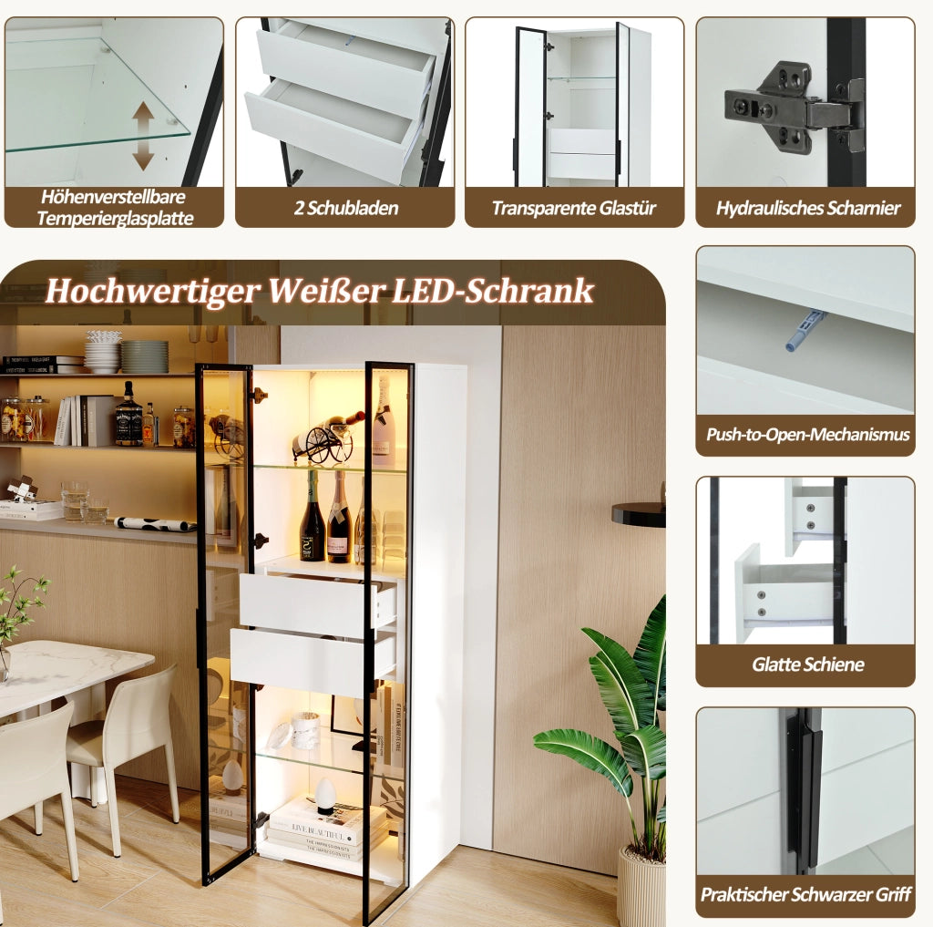 Vetrina LED con 2 cassetti e vetro temperato, 60x40x160 cm