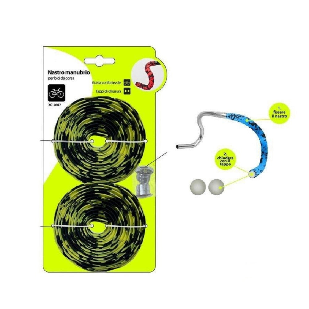 Trade Shop - Nastro Manubrio Per Bici Bicicletta Da Corsa Universale Tappi Chiusura Xc-2607 -