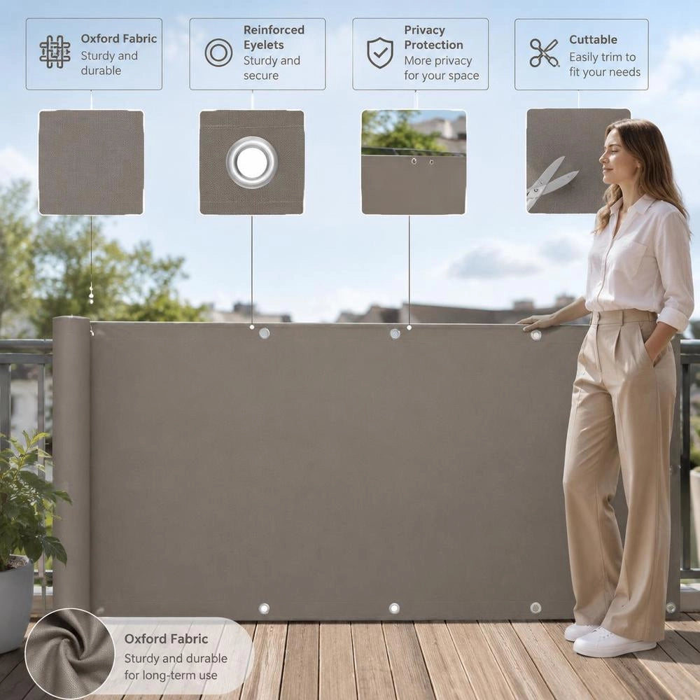 Balcony Privacy Screen, Taupe, 75x400 Cm, Oxford Fabric