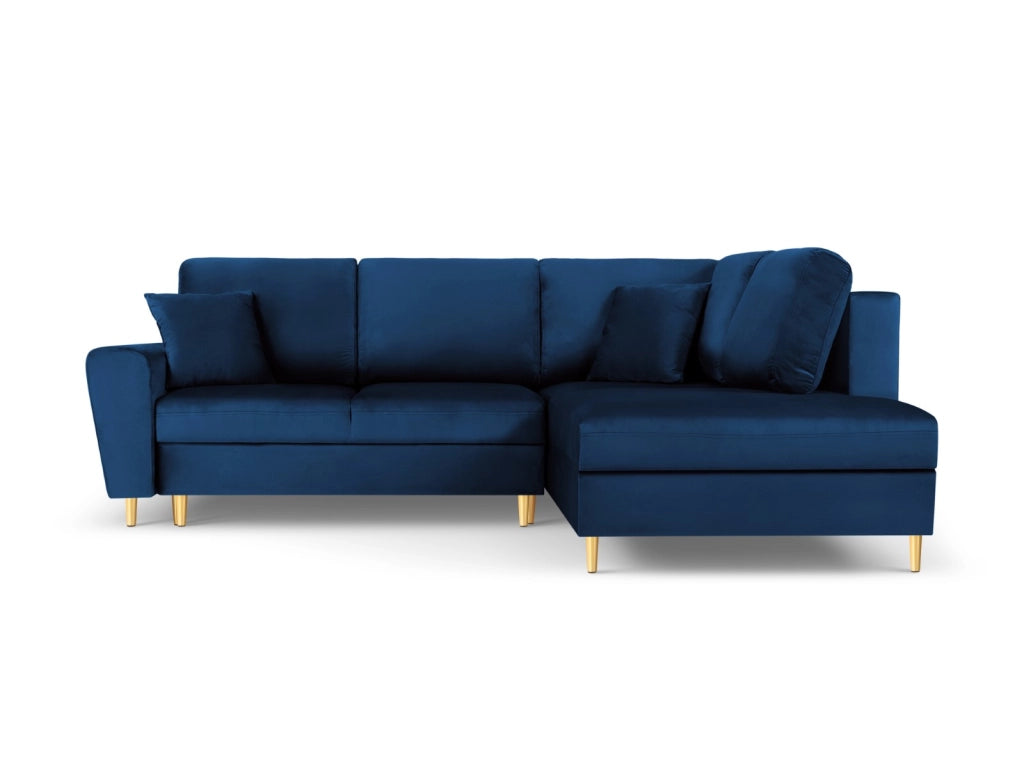 Cosmopolitan Design - Divano convertibile angolare destro con contenitore "Kyoto" 5 posti in velluto blu reale 