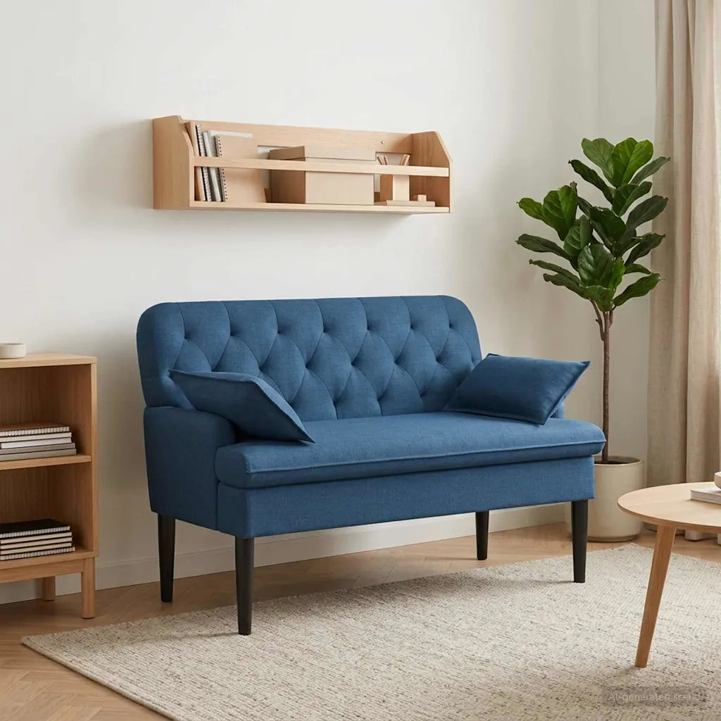 Loveseat con bottoni imbottiti Blu 111 x 68 x 80 cm Tessuto 42041804