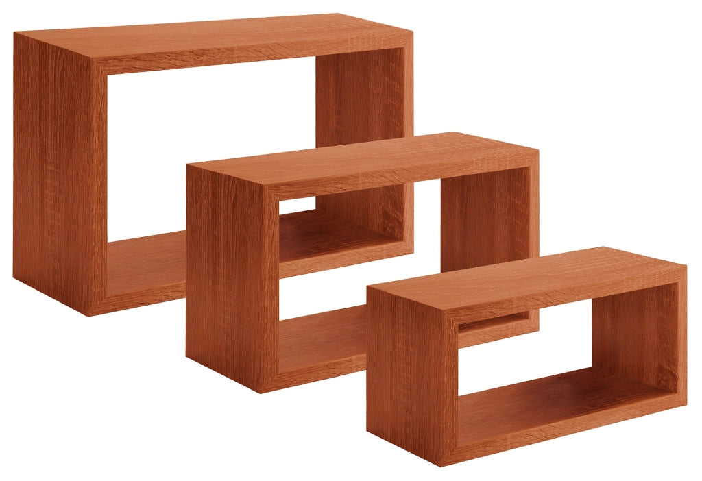 Set 3 Mensole da Parete Rettangolare in Fibra di Legno Trittico Ciliegio