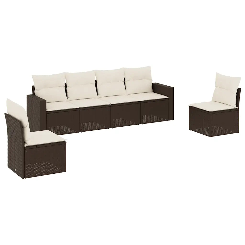 Set Divano da Giardino 6 pz | Set Salotto da Giardino con Cuscini Marrone in Polyrattan