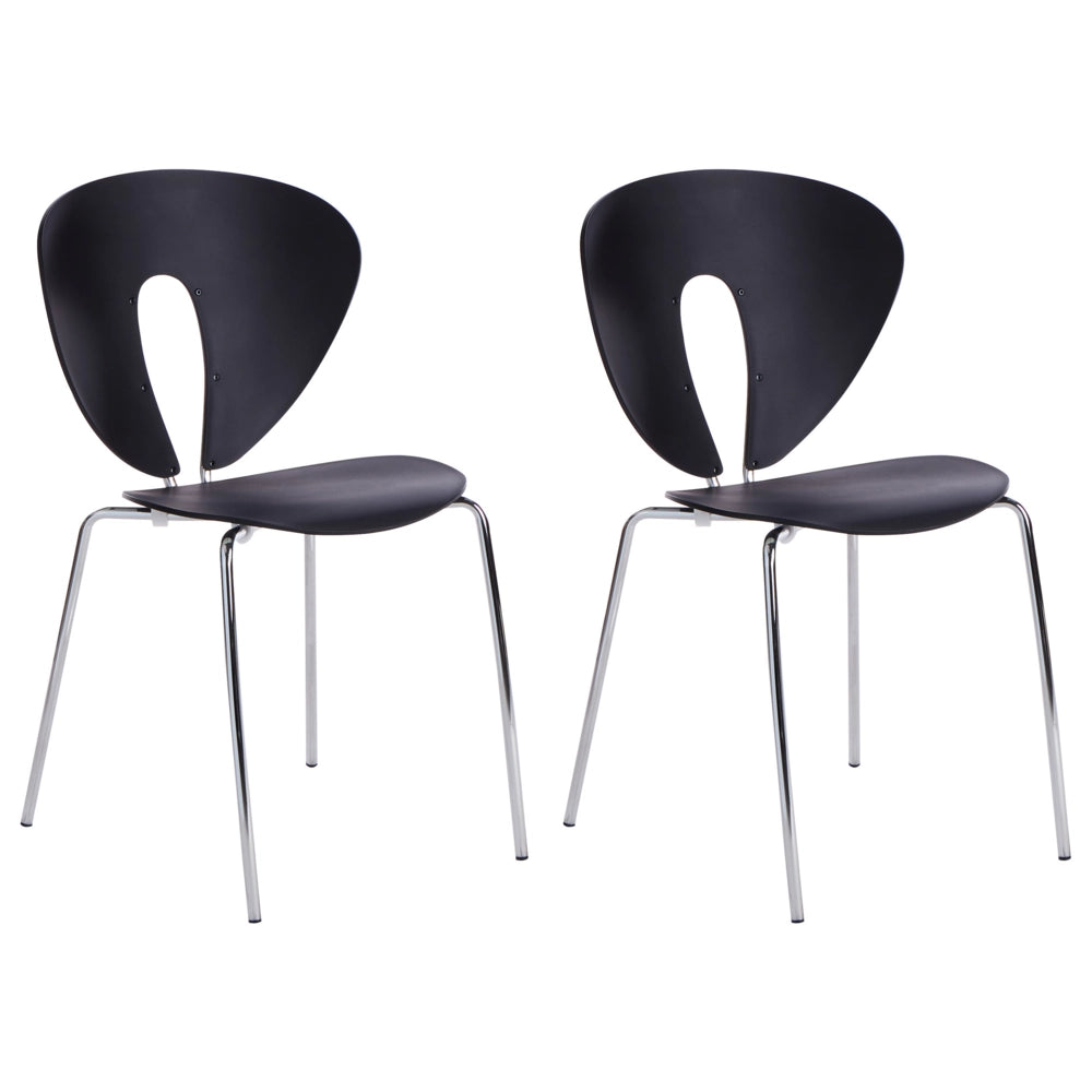 Set di 2 sedie da pranzo impilabili con sedile in plastica senza braccioli nero stile moderno
