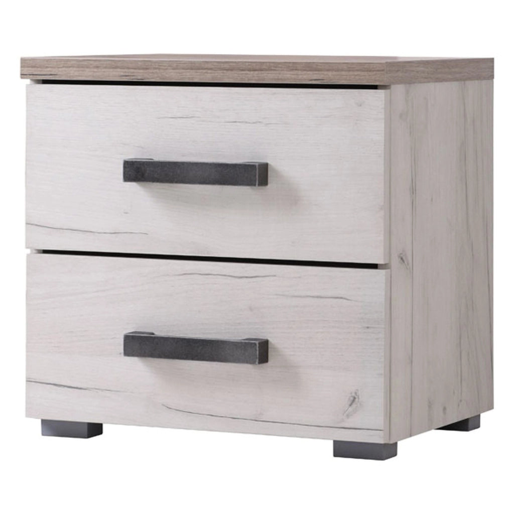 Roncello, Comodino 2 Cassetti, 44.5x33.5x43h cm Bianco Larice