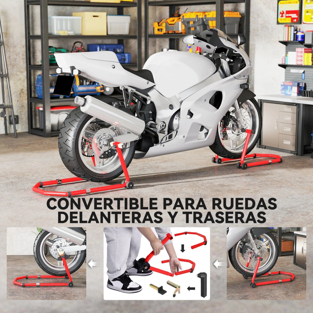 Supporto Ruota Moto Anteriore e Posteriore ¨C zephmum ¨C Convertibile, Carico 390 kg con Adattatori a U e L