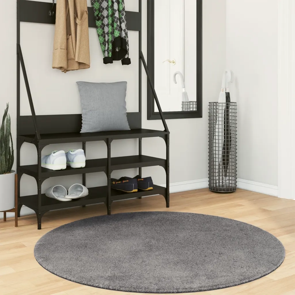Tappeto a Pelo Corto HUARTE Morbido e Lavabile Antracite Ø120cm 375010