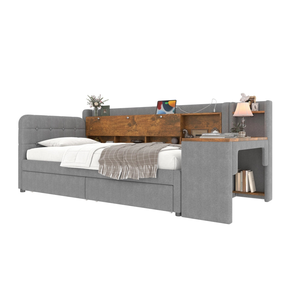 Letto da giorno 90x200 cm con cassetti, scrivania e porte USB