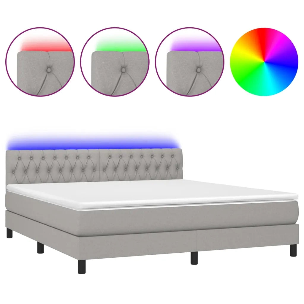 Letto a Molle Materasso e LED Grigio Chiaro 180x200 cm Tessuto 3133413