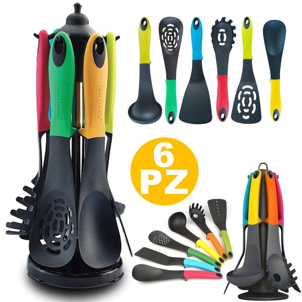Trade Shop - Porta Utensili Da Cucina Con Mestoli 6 Pezzi Sestiglia Spatola Spaghetti -