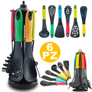 Trade Shop - Porta Utensili Da Cucina Con Mestoli 6 Pezzi Sestiglia Spatola Spaghetti -