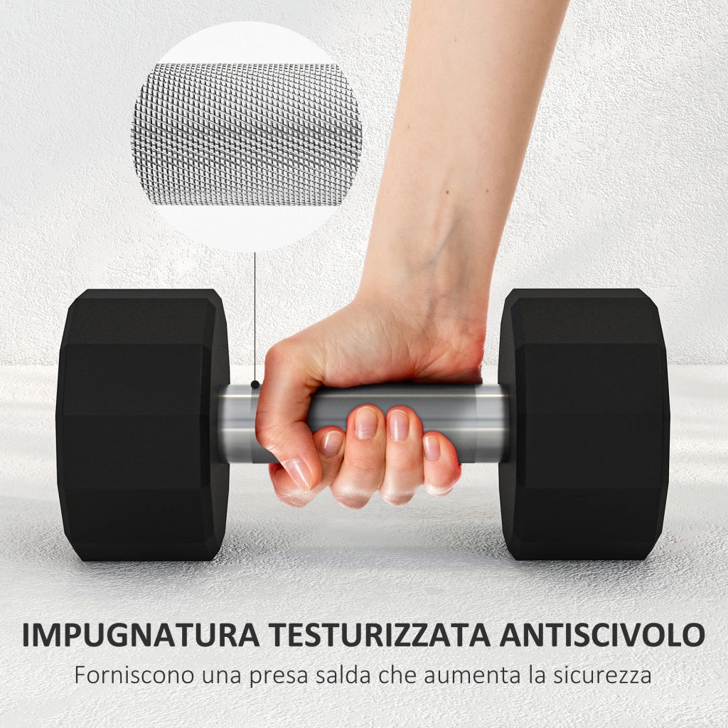 Manubri Esagonale 8 kg Metallo Gomma Antiscivolo ¨C zephmum ¨C Nero 26x12x12 cm