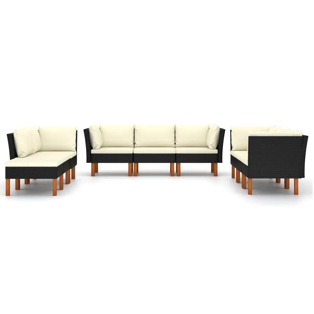 Set Divani da Giardino 9 pz con Cuscini in Polyrattan Nero 3059748