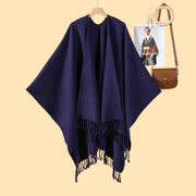 Nuovo scialle monocromatico con nappe, diviso, double-face, jacquard 3D a onde, caldo cashmere