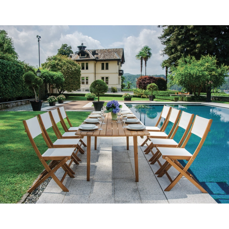 Set Di 2 Sedie Venturina In Acacia Pieghevole Con Textilene Senza Braccioli Moia