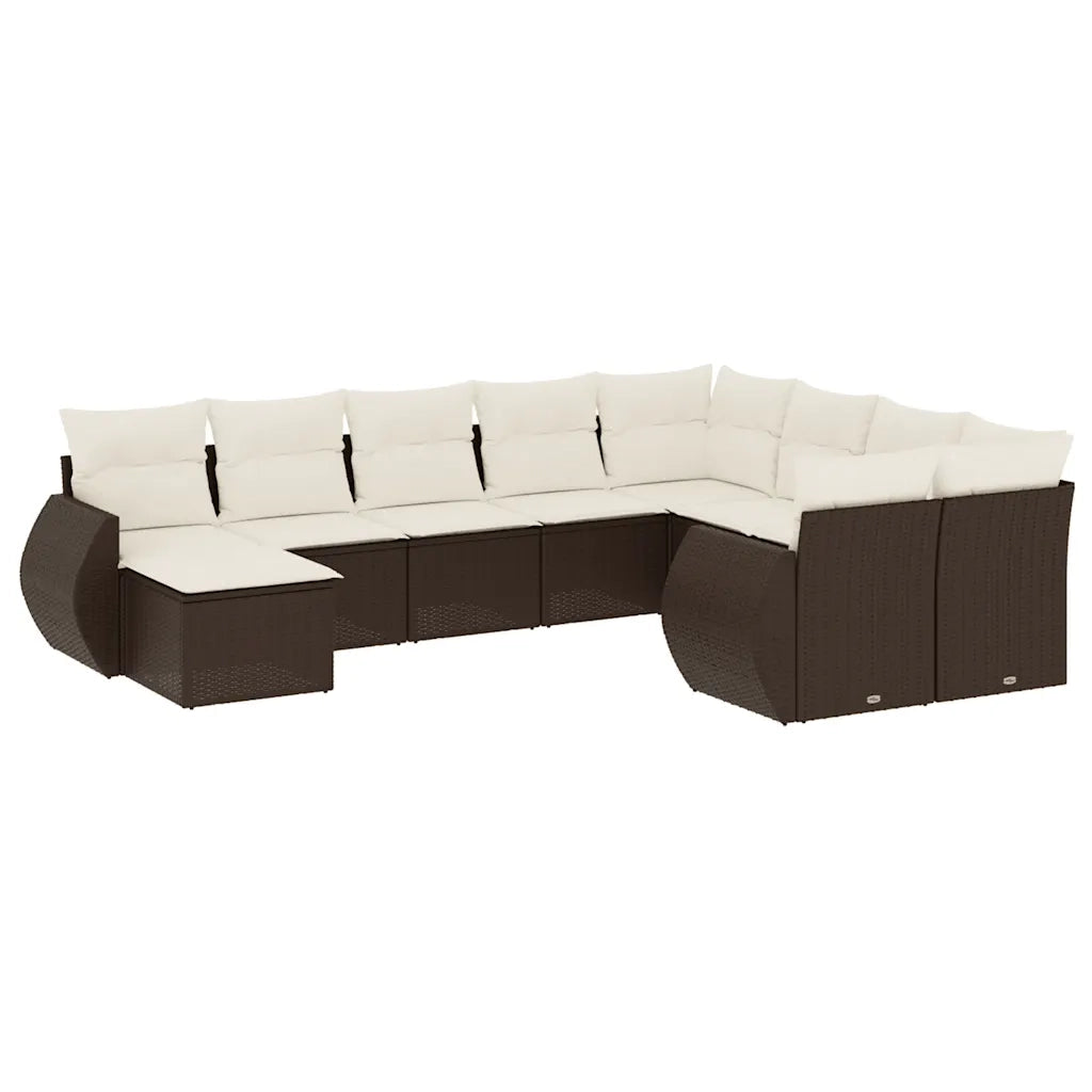 Set Divani da Giardino 10pz con Cuscini in Polyrattan Marrone 3221862
