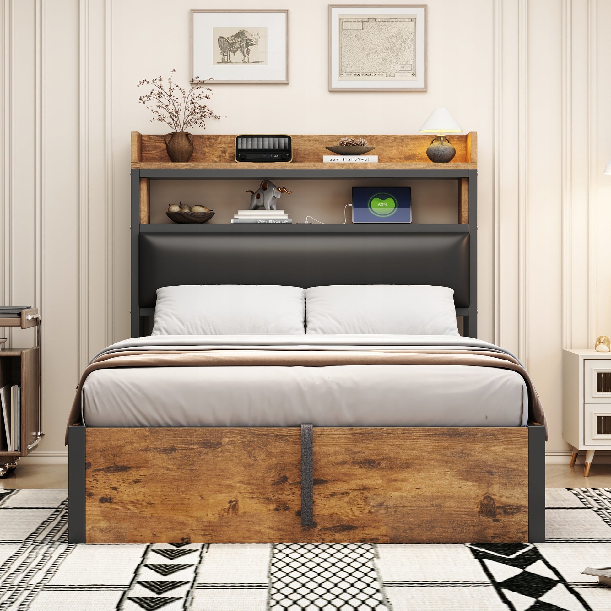 Letto singolo 90x200 - Xylo - Con idraulica e USB, nero