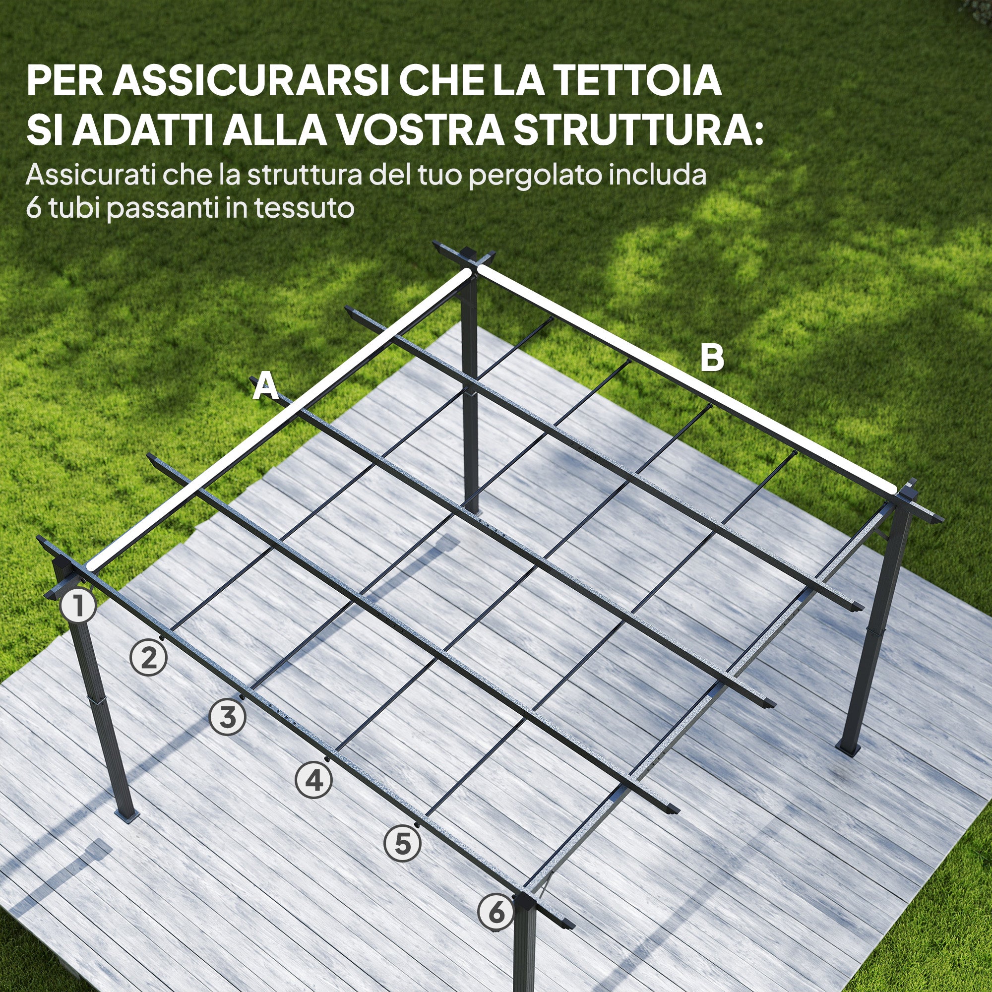 Telo per Pergola 288x298 cm con Fori di Drenaggio in Poliestere Traspirante UV30+ Grigio