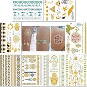 Tatuaggi Temporanei Oro e Argento per Donne e Ragazze - 8 Fogli Stickers Idrorepellenti con Effetto Scintillio - 100+ Stickers con Colori Vari per Feste e Festival
