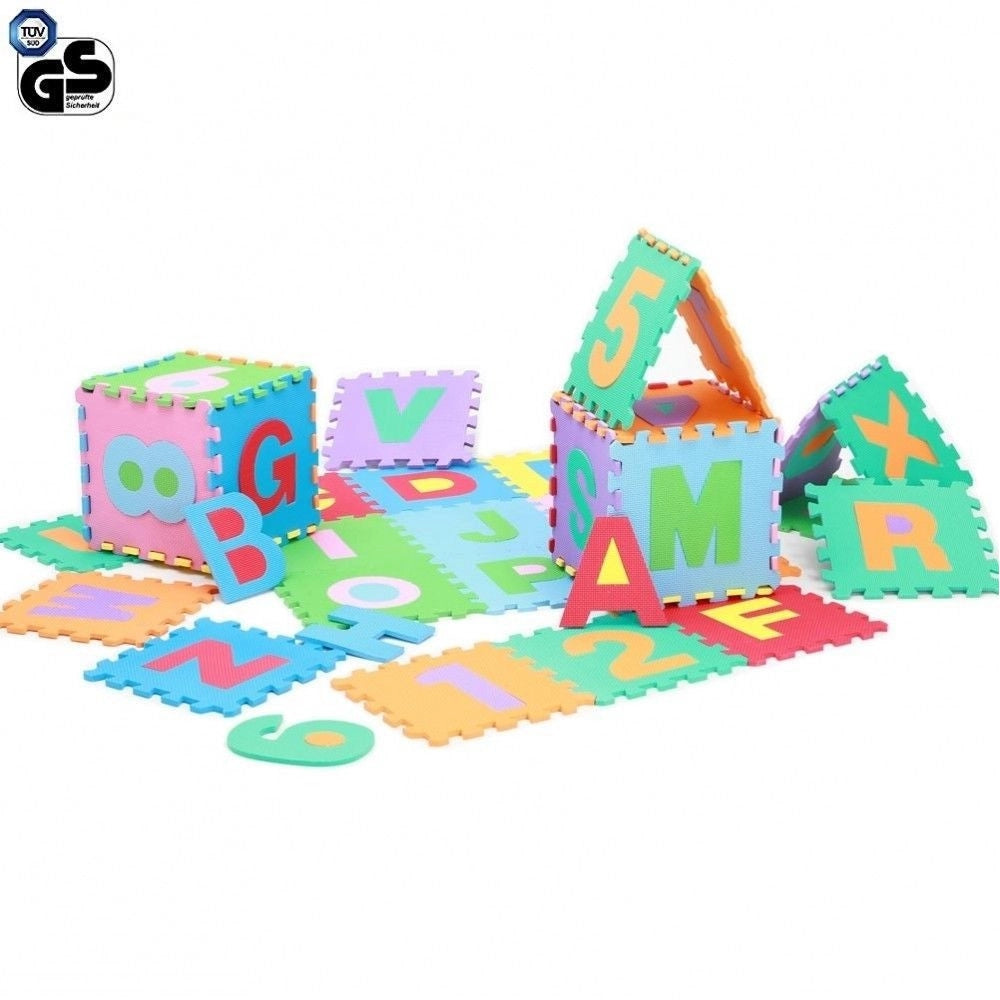 Trade Shop - Tappeto Puzzle Per Bambini Set 9 X 9 Cm Gioco Tappetino Lettere Numeri Gomma Eva -