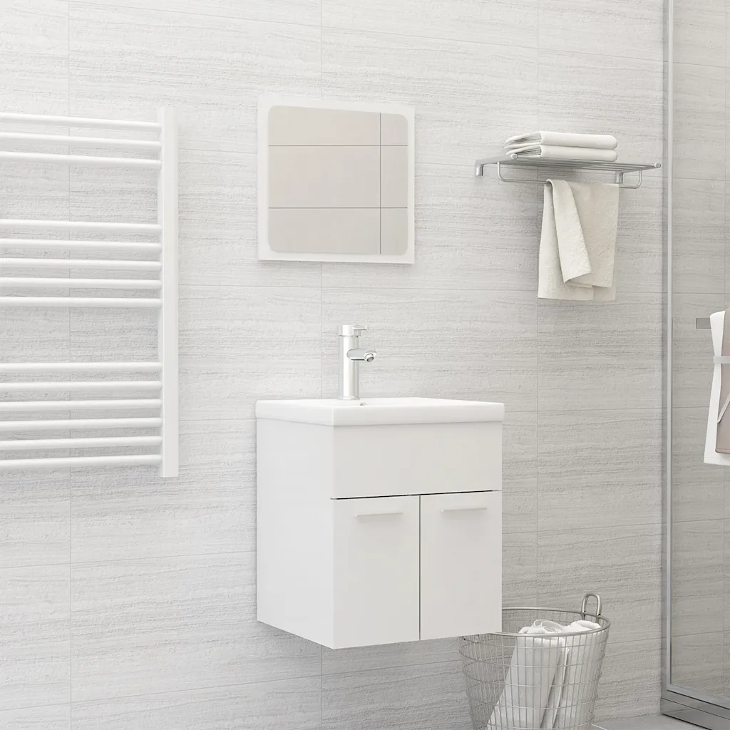 Set Mobili da Bagno | Armadio da bagno Bianco Lucido in Legno Multistrato