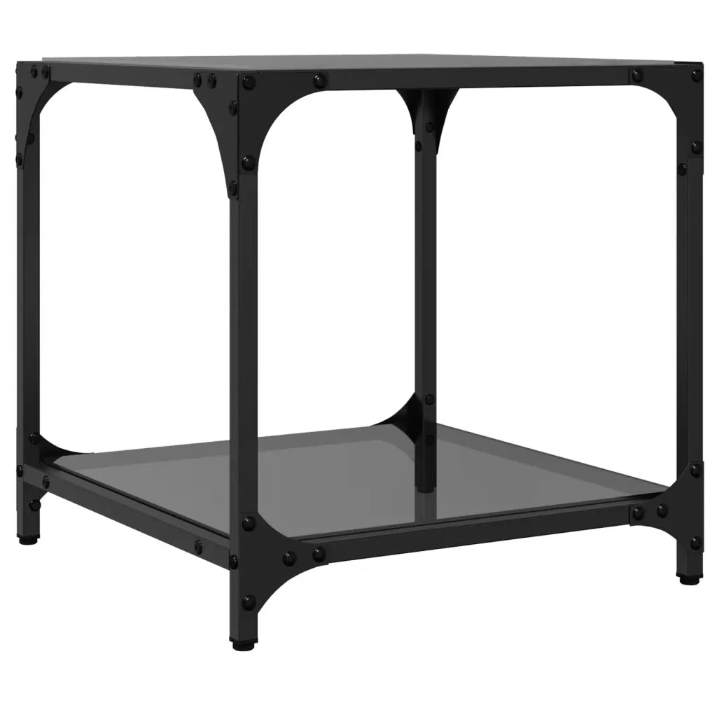 Tavolini da Salotto con Piano Vetro Nero 2pz 40x40x40cm Acciaio 845965