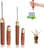 Set di 2 congegatori di ghiaccio in acciaio inossidabile con maniglia in legno e coperchio per bar, cucina, picnic e campeggio