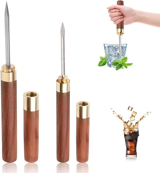 Set di 2 congegatori di ghiaccio in acciaio inossidabile con maniglia in legno e coperchio per bar, cucina, picnic e campeggio