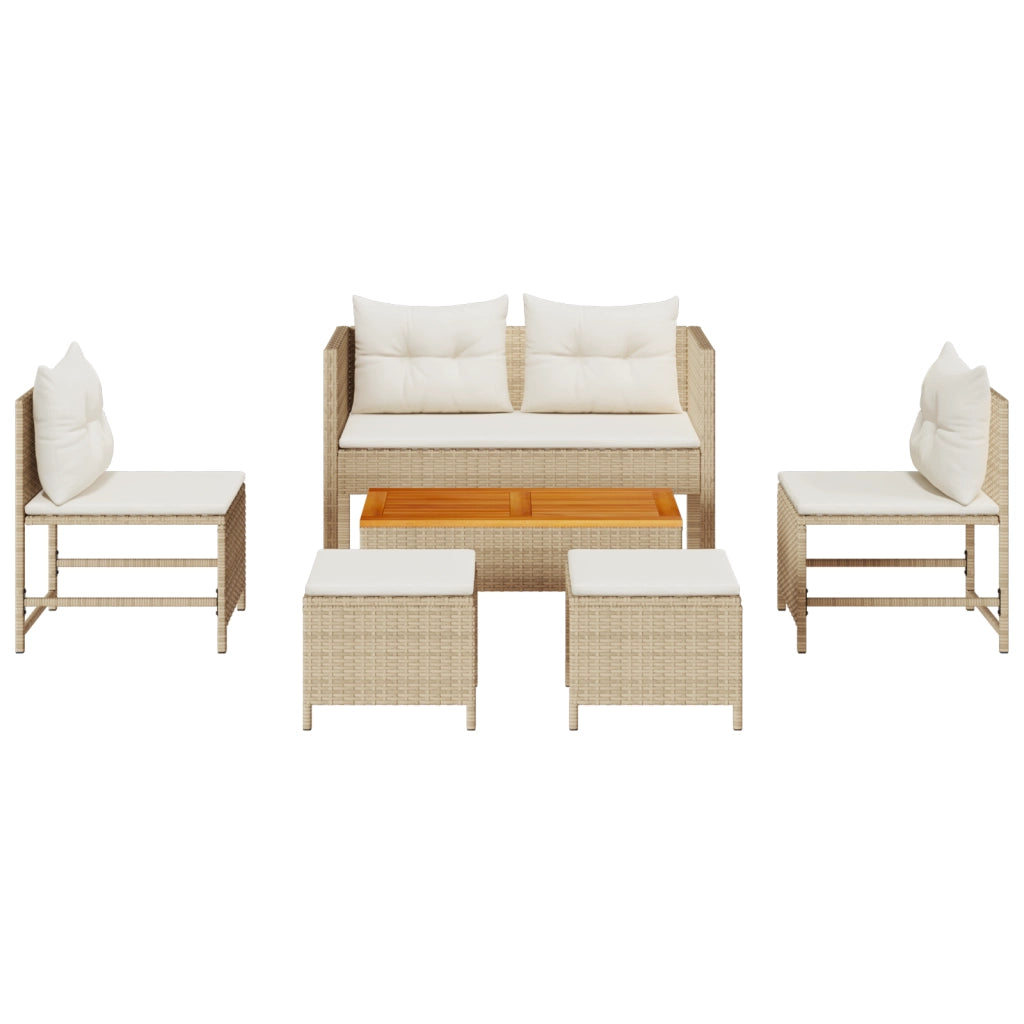 Set Divano da Esterno Beige e Panna Rattan e Tessuto Medio