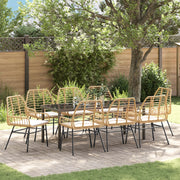 Set da pranzo da giardino 9 pezzi con cuscini marroni in polyrattan