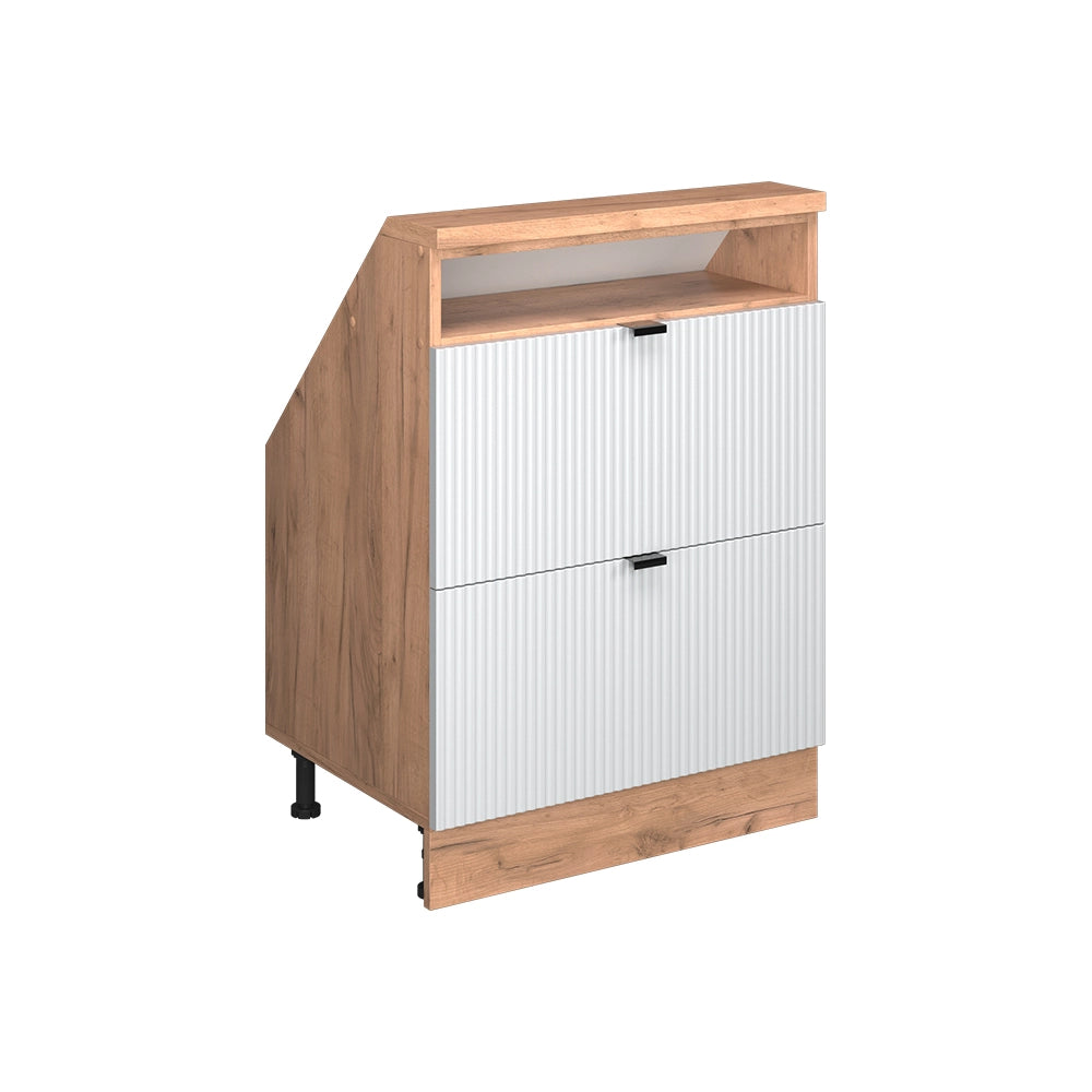 Mobile sottotetto Rion Ondulazione bianca/Rovere dorato 60 x 83.8 cm con 2 cassetti Vicco