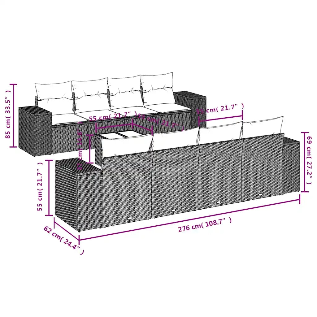 Set Divani da Giardino 9pz con Cuscini Marrone in Polyrattan