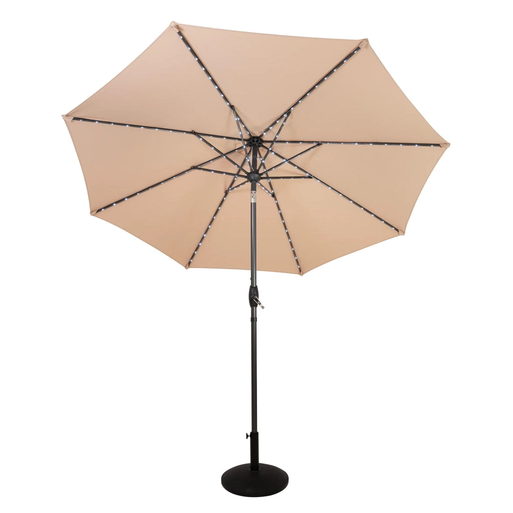 Ombrellone LED Inclinabile 2,7m Beige con Base e Luci Solari
