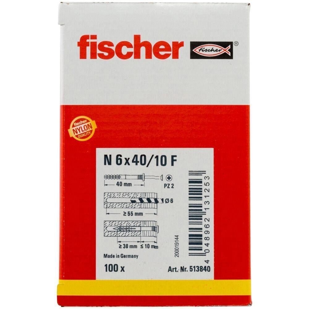 Fischer 513840 ancoraggio a vite e tassello 100 pz Kit di viti e tasselli a muro 40 mm