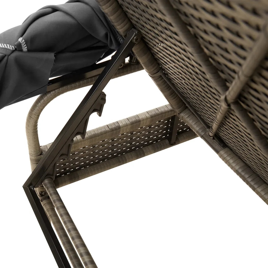 Lettino Prendisole | Sdraio da giardino | Lettino da sole con Baldacchino e Tavolino Grigio Polyrattan