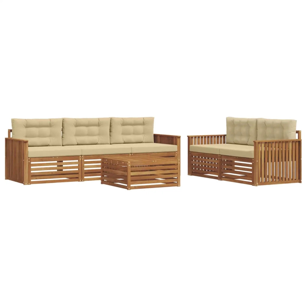 Set di divani da esterno con cuscino 6 pcs Naturale e Beige 3373018