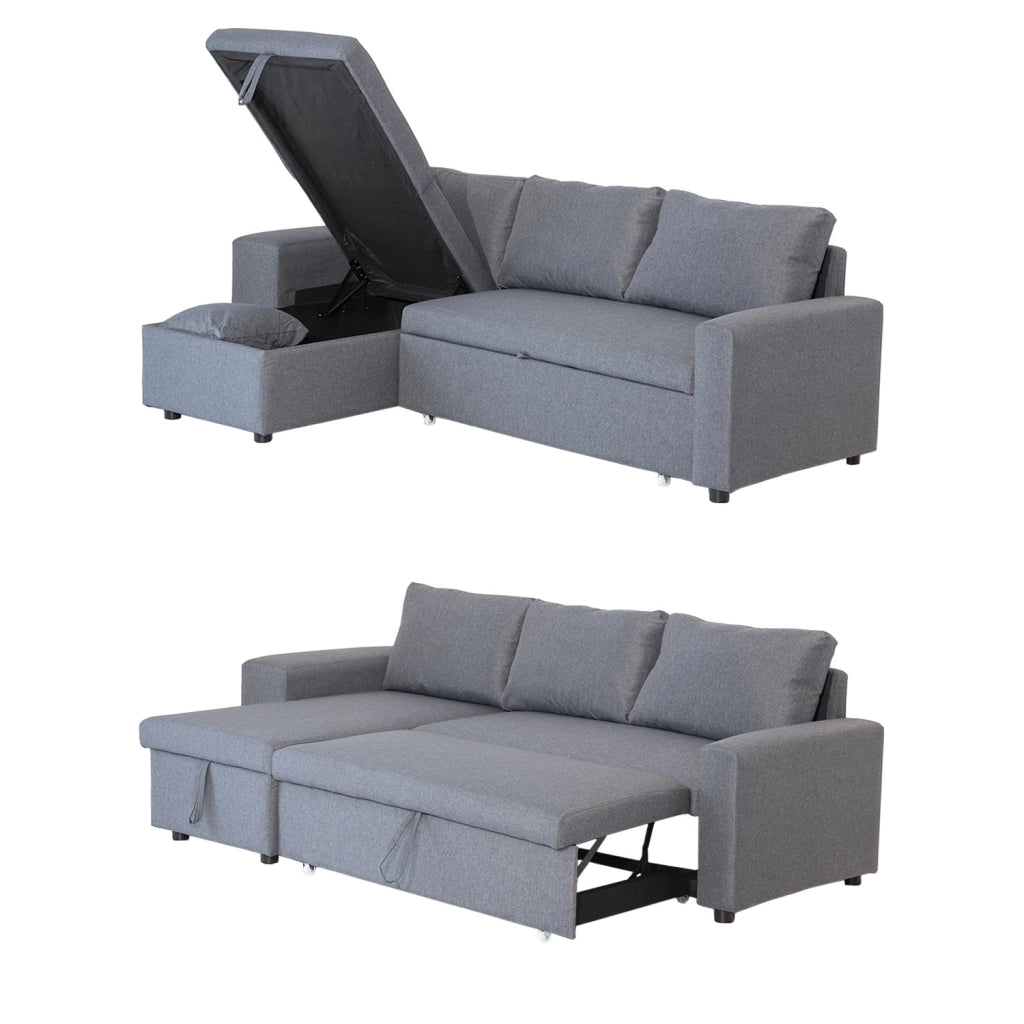 TONYDivano letto angolare a 3 posti grigio screziato