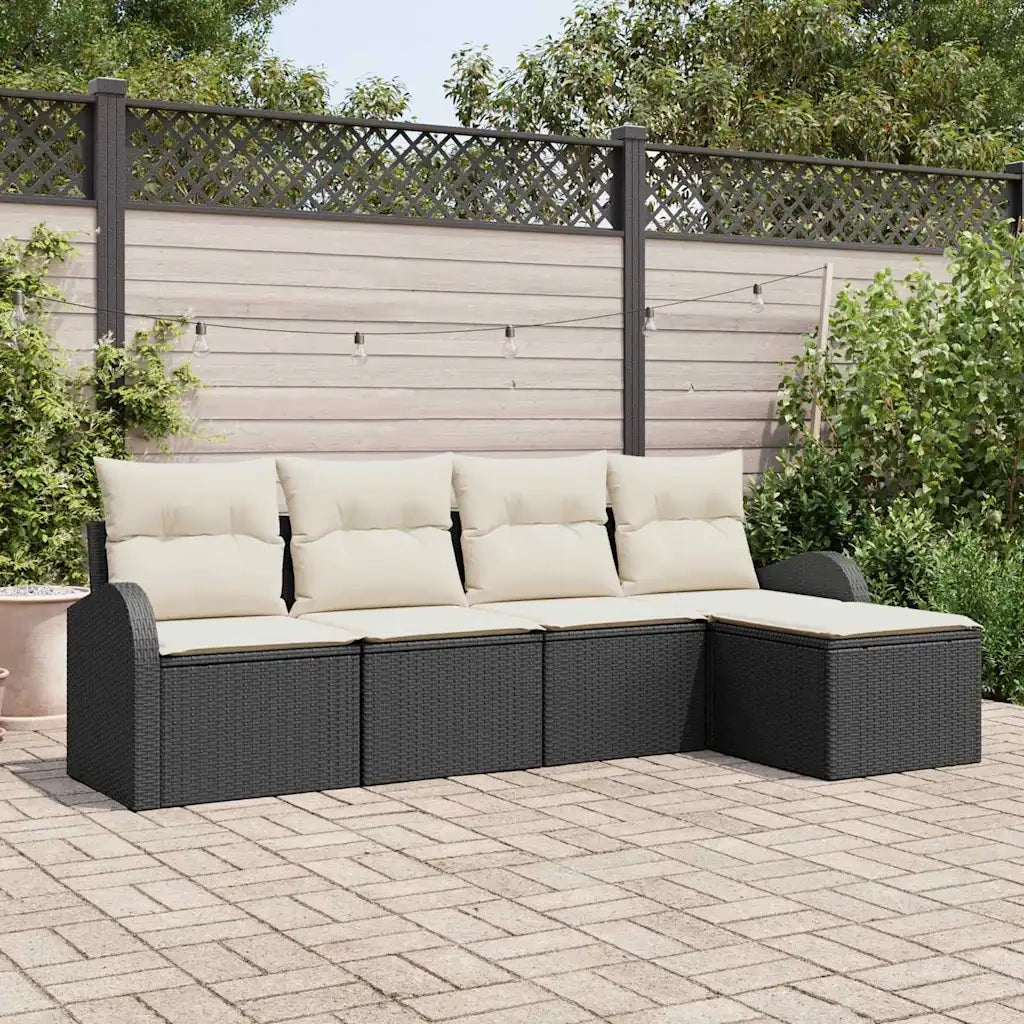 Set di divani con cuscino 5 pz | Set Salotto da Giardino Nero e Bianco polyrattan