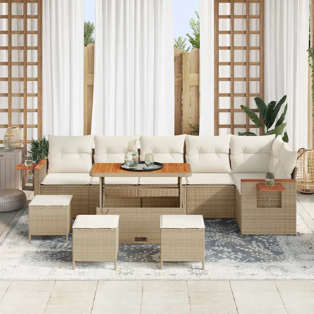 Set Divano da Giardino con cuscino 10 pcs Beige e Crema