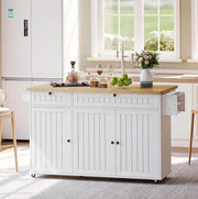 Isola cucina 137x89.5x45 cm con piano ribaltabile; ruote bloccabili; MDF; naturale e bianco