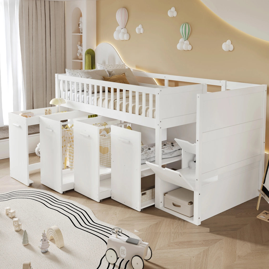 LETTO A CASTELLO multifunzione con scrivania e armadi 90x200 cm bianco