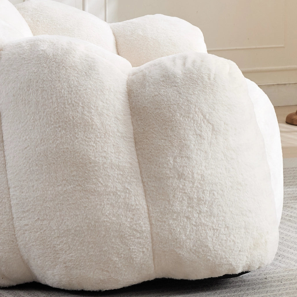 Fauteuil pouf a fiore in velluto peluche con imbottitura in schiuma, leggero e senza montaggio, bianco 47 × 45 × 34 cm