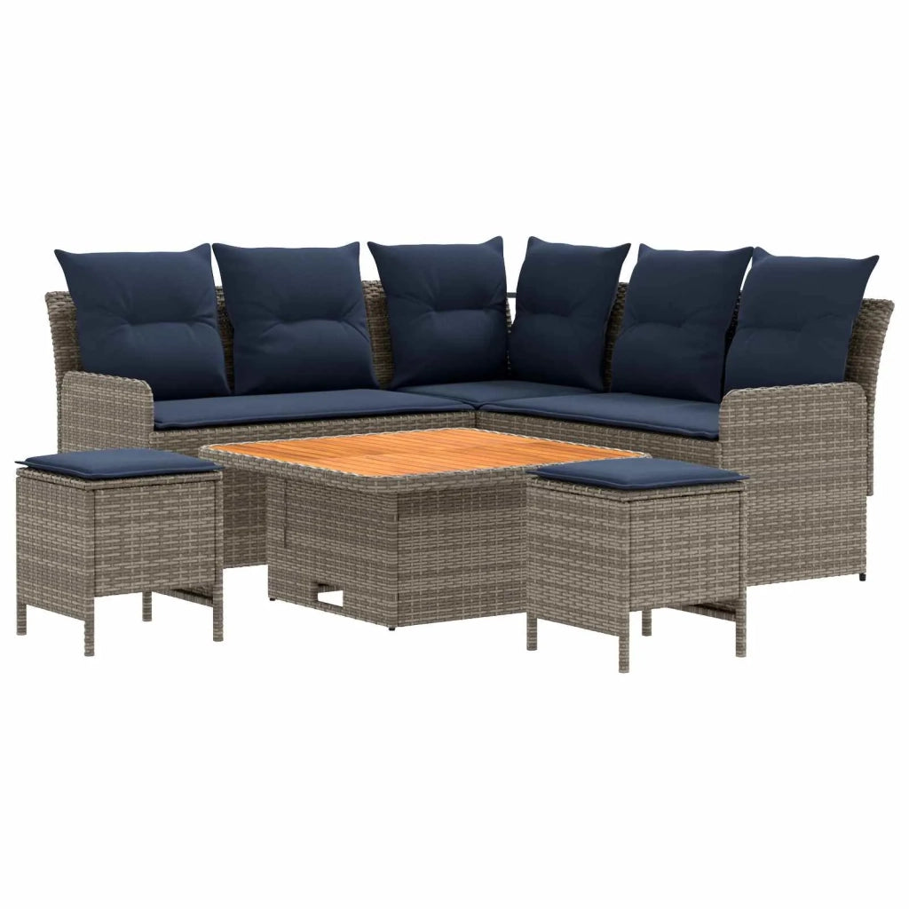 Set di Mobili con cuscino 6 pcs Grigio e Blu Navy Rattan in PE 3422186